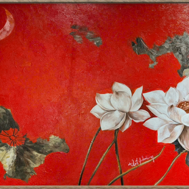 Sen đỏ (Acrylic trên toan) Thế Hùng